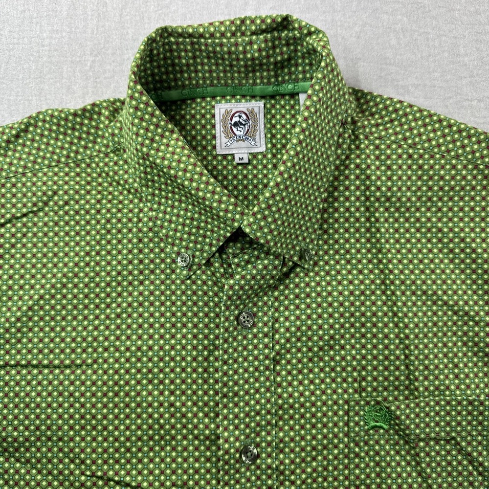 Cinch Western Shirt Mens M Green Geometric Long Sleeve Button Up Cowboy Rodeo